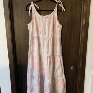 beachlunchlounge Pink Tiered Tie shoulder maxi beach Dress